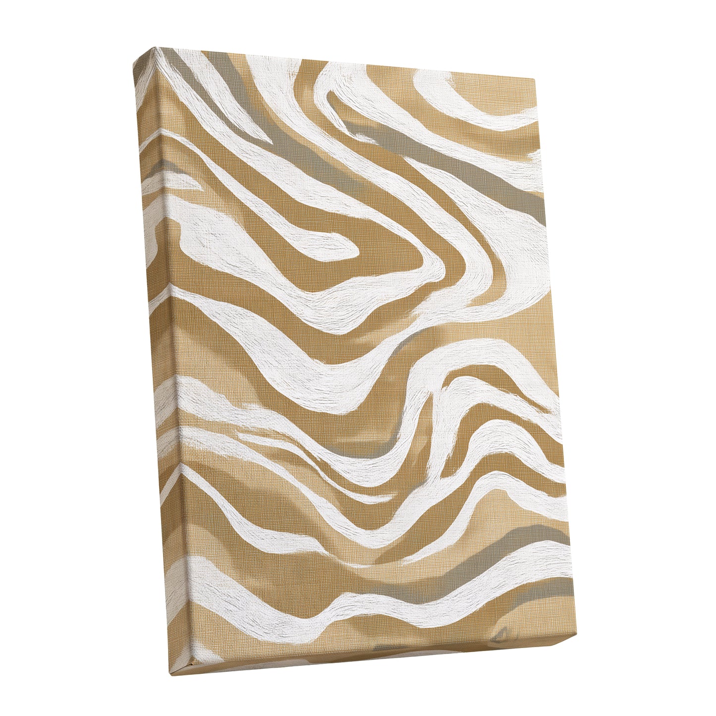 Golden Ochre White Abstract Wavy Line Art