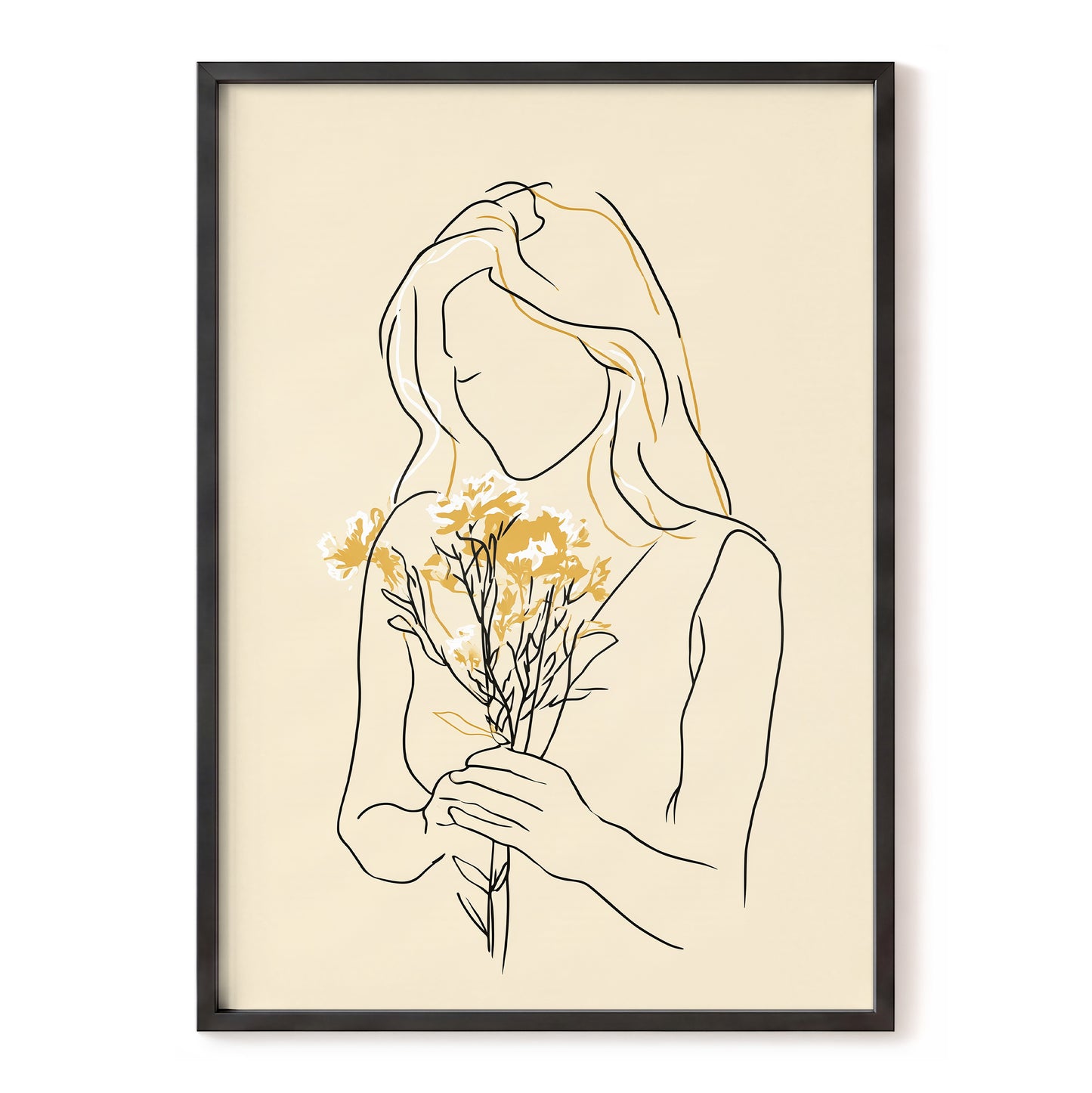 Minimalist Woman with Flowers Line Art