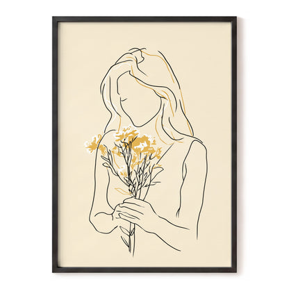 Minimalist Woman with Flowers Line Art