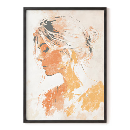 Orange Gold Abstract Woman Profile Portrait Art