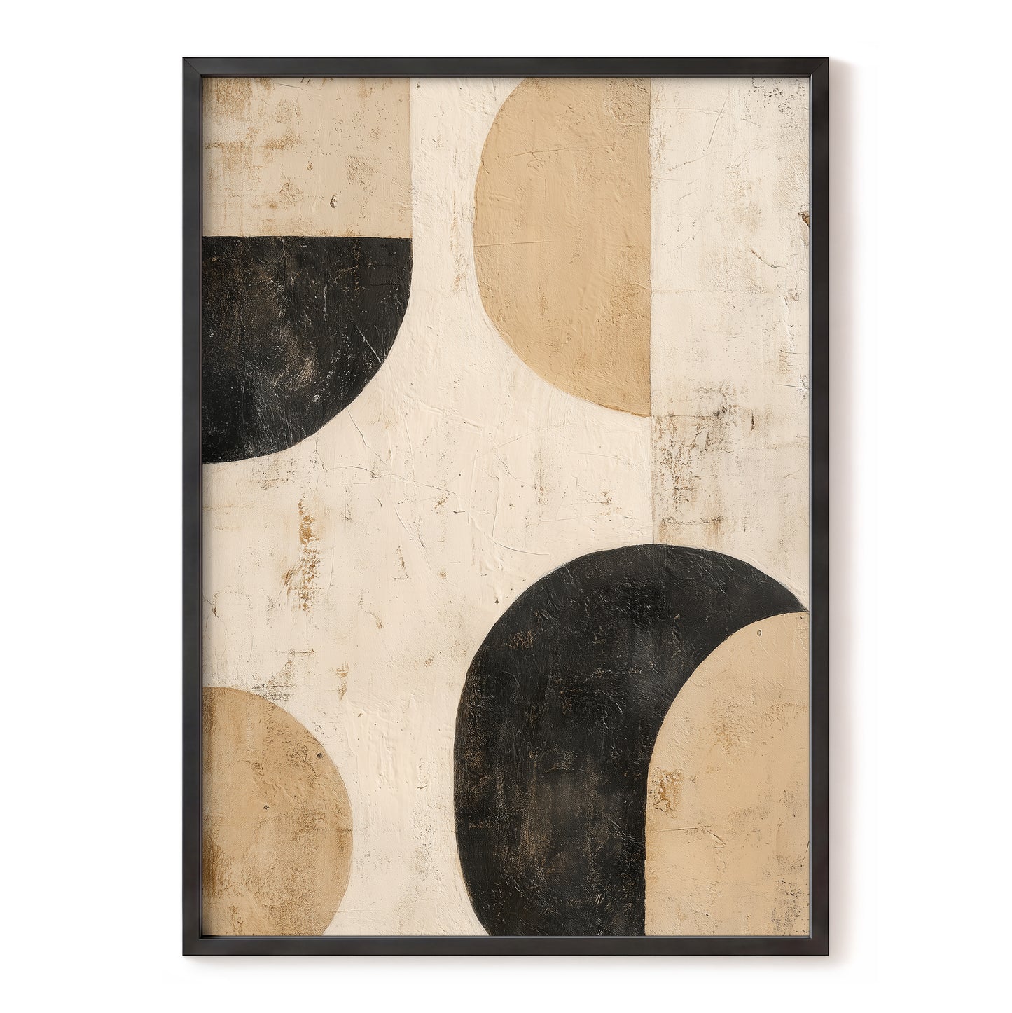 Neutral Beige Black Textured Geometric Abstract Art