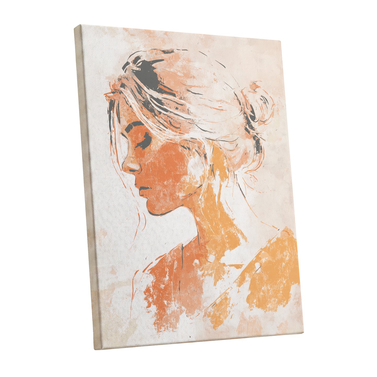 Orange Gold Abstract Woman Profile Portrait Art