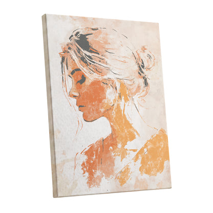 Orange Gold Abstract Woman Profile Portrait Art