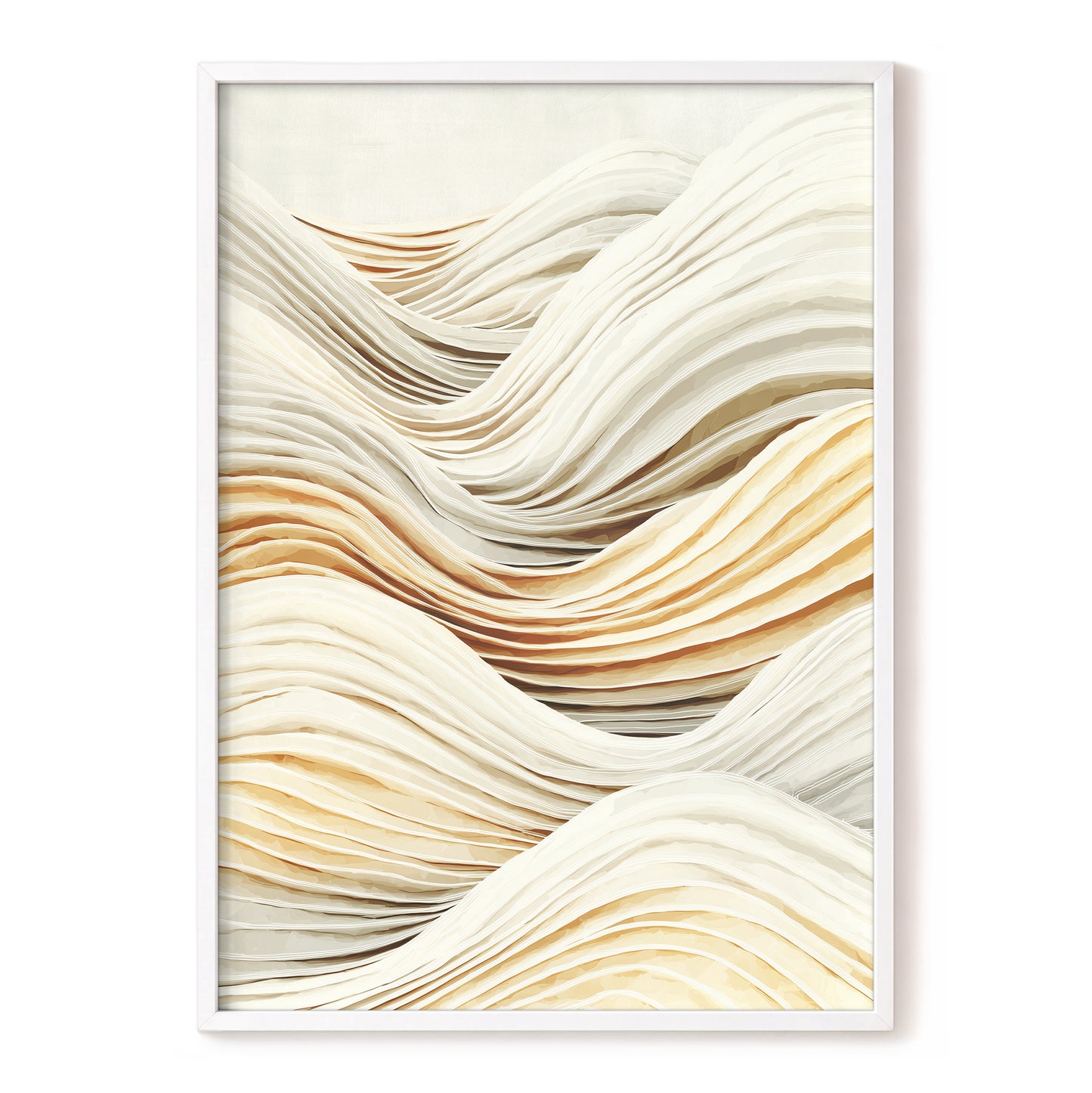 Ivory Beige Layered Abstract Wavy Line Art