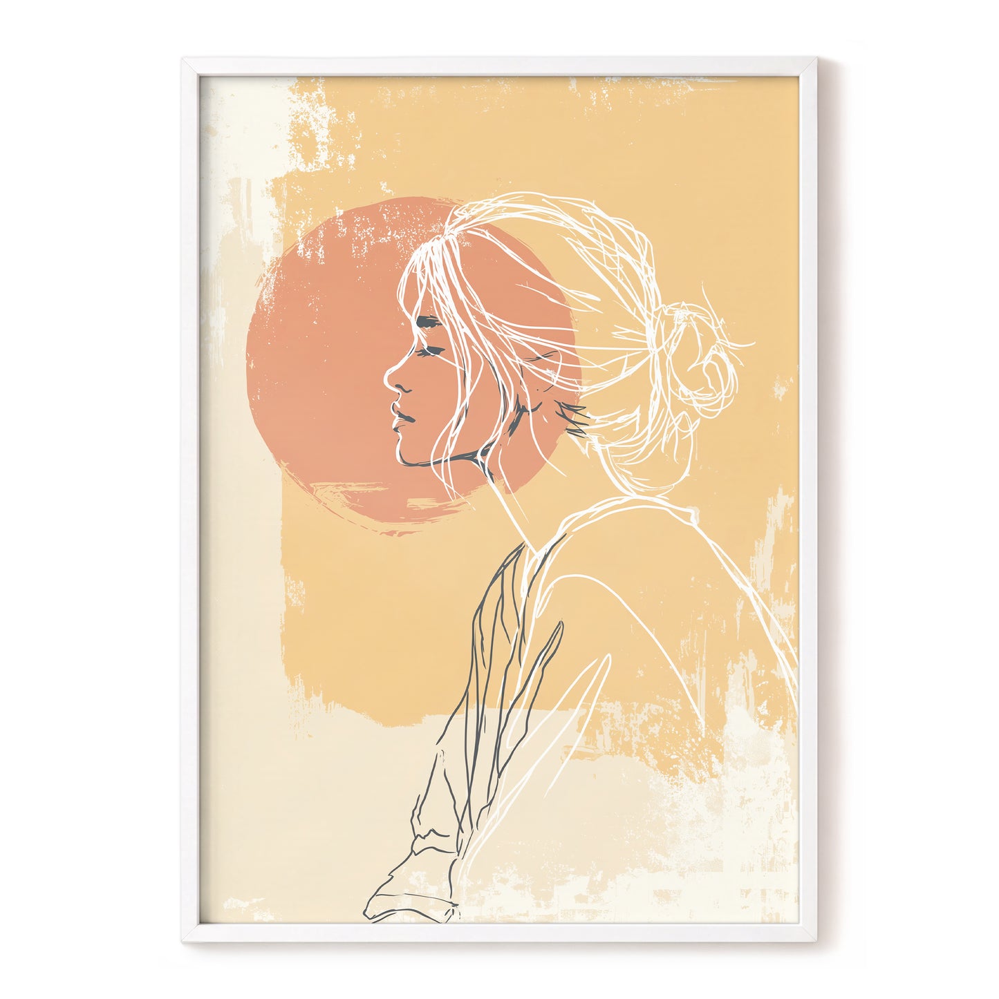 Peach Gold Woman Line Art Sunset Portrait