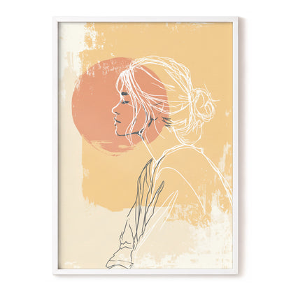 Peach Gold Woman Line Art Sunset Portrait
