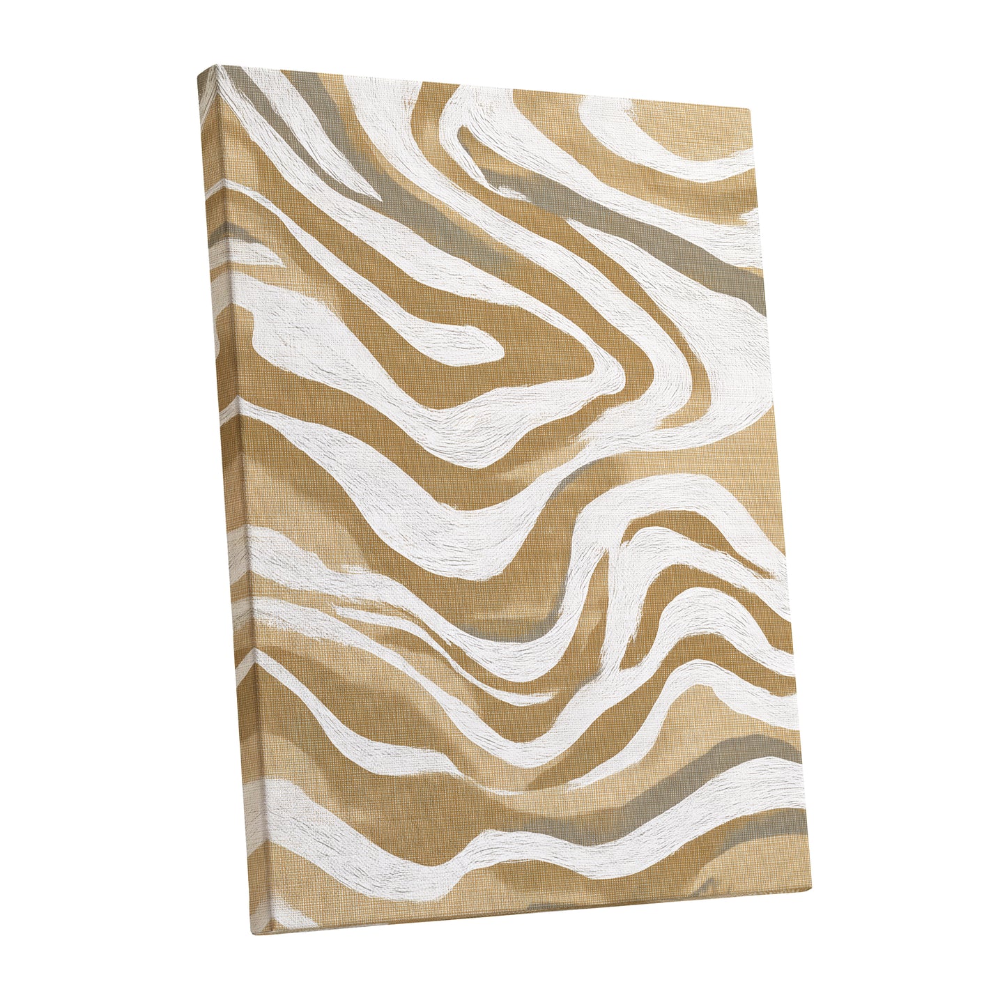 Golden Ochre White Abstract Wavy Line Art