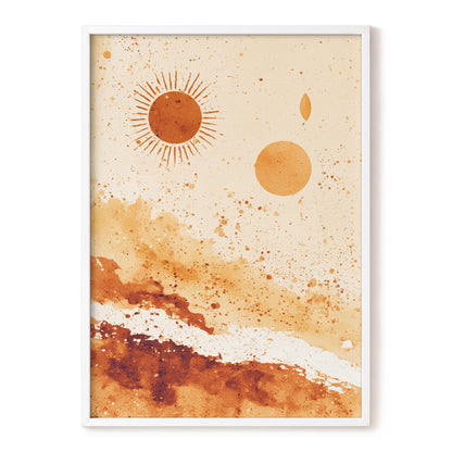 Burnt Orange Boho Sun Abstract Landscape Art