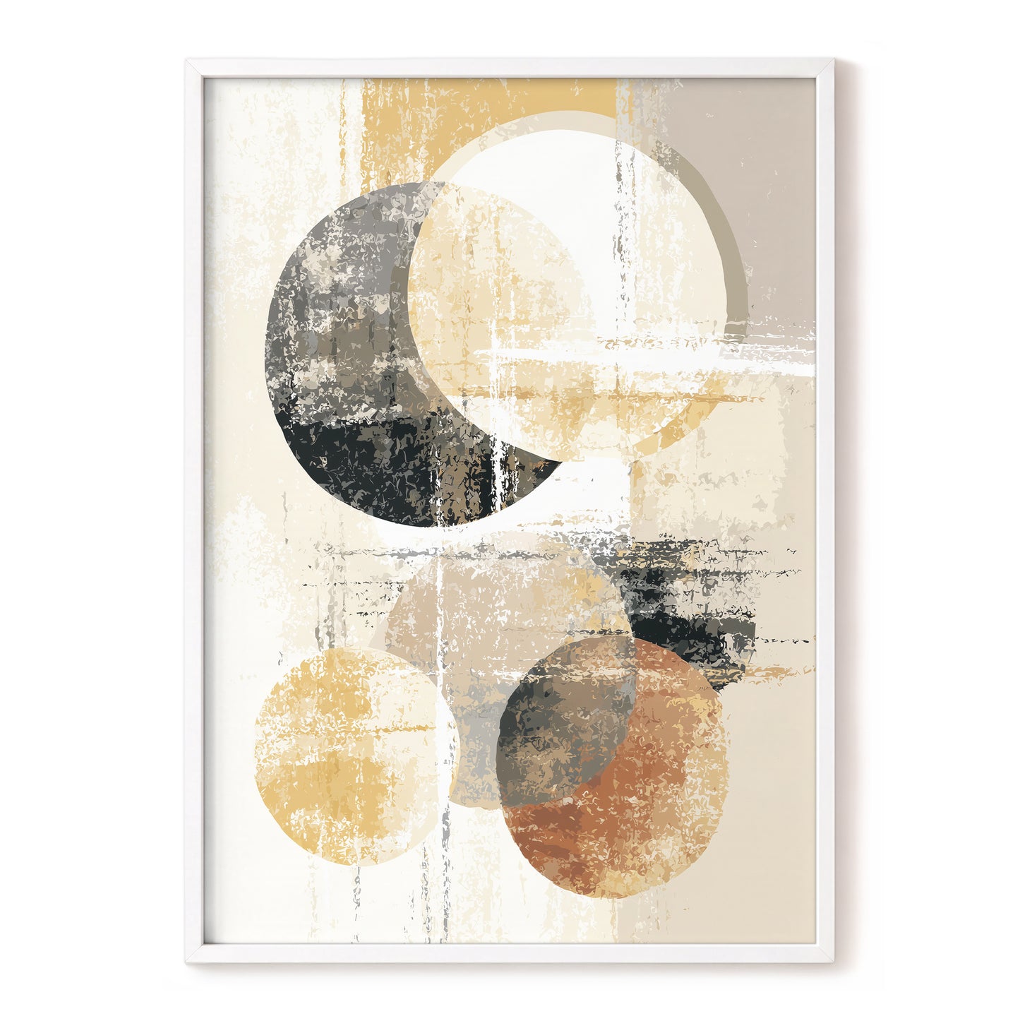 Black Gold Taupe Geometric Circle Abstract Art