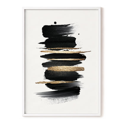 Black and Gold Abstract Brushstroke Wall Art