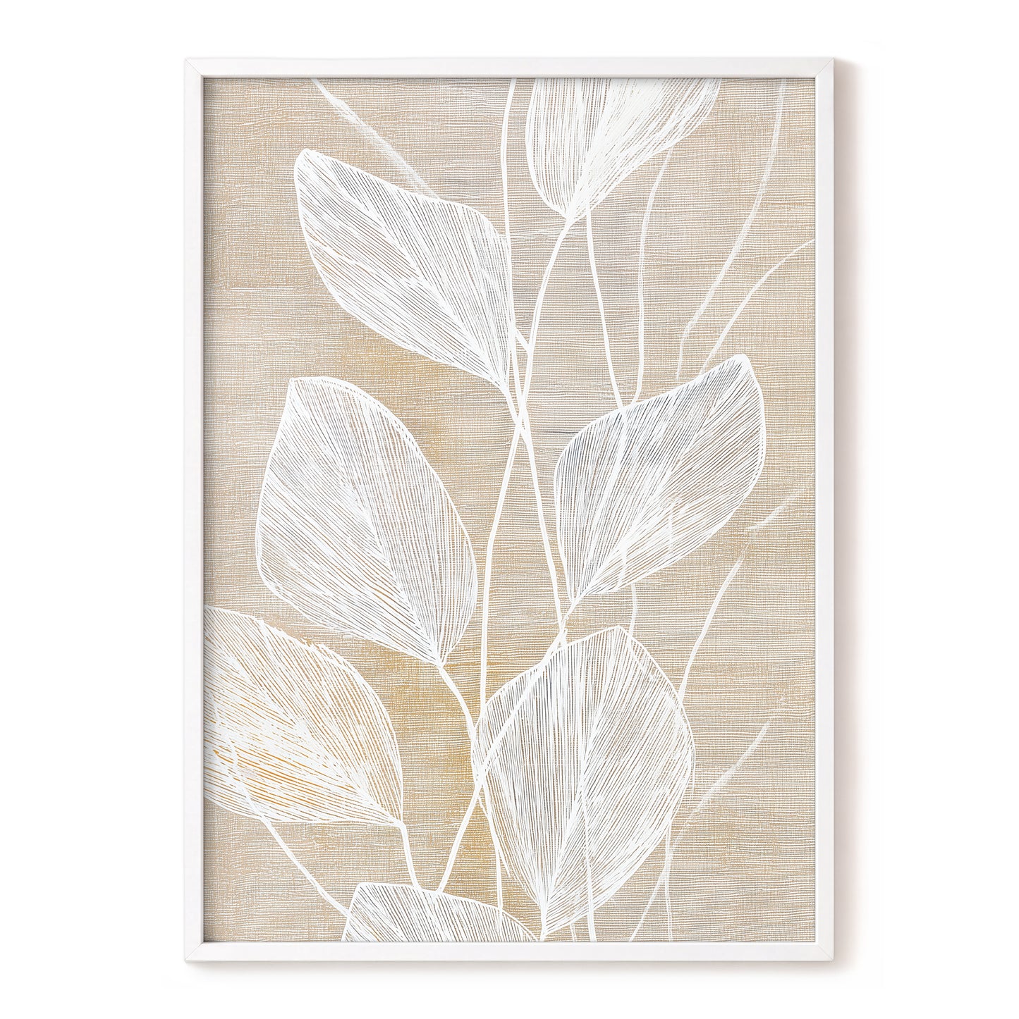 Beige White Botanical Leaf Line Art Print