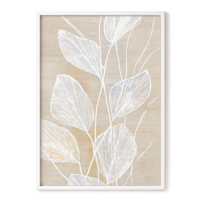 Beige White Botanical Leaf Line Art Print