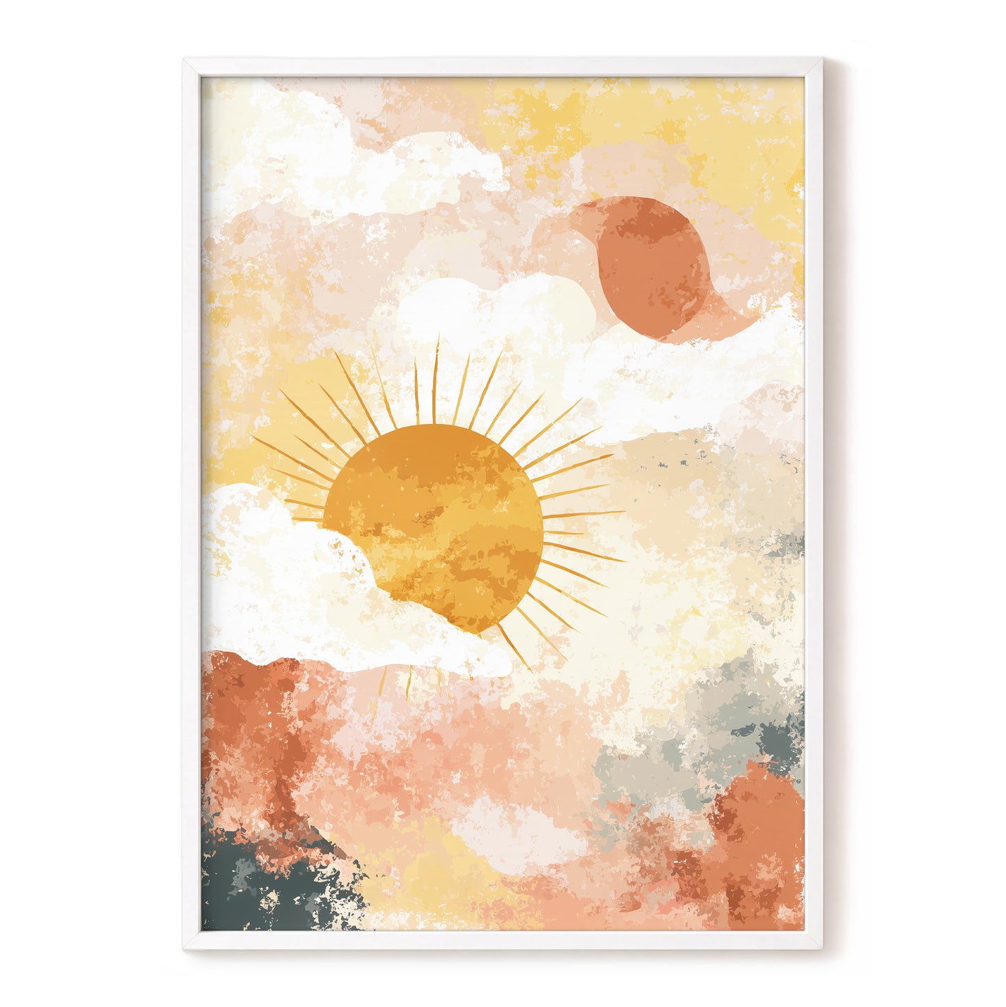 Golden Sun Peach Abstract Cloud Landscape Art