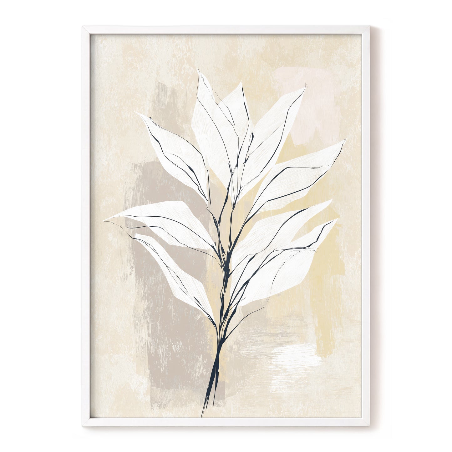Ivory Beige Minimal Botanical Leaf Wall Art