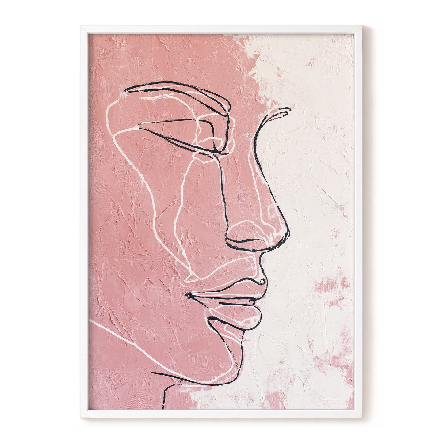 Blush Pink Abstract Woman Face Line Art