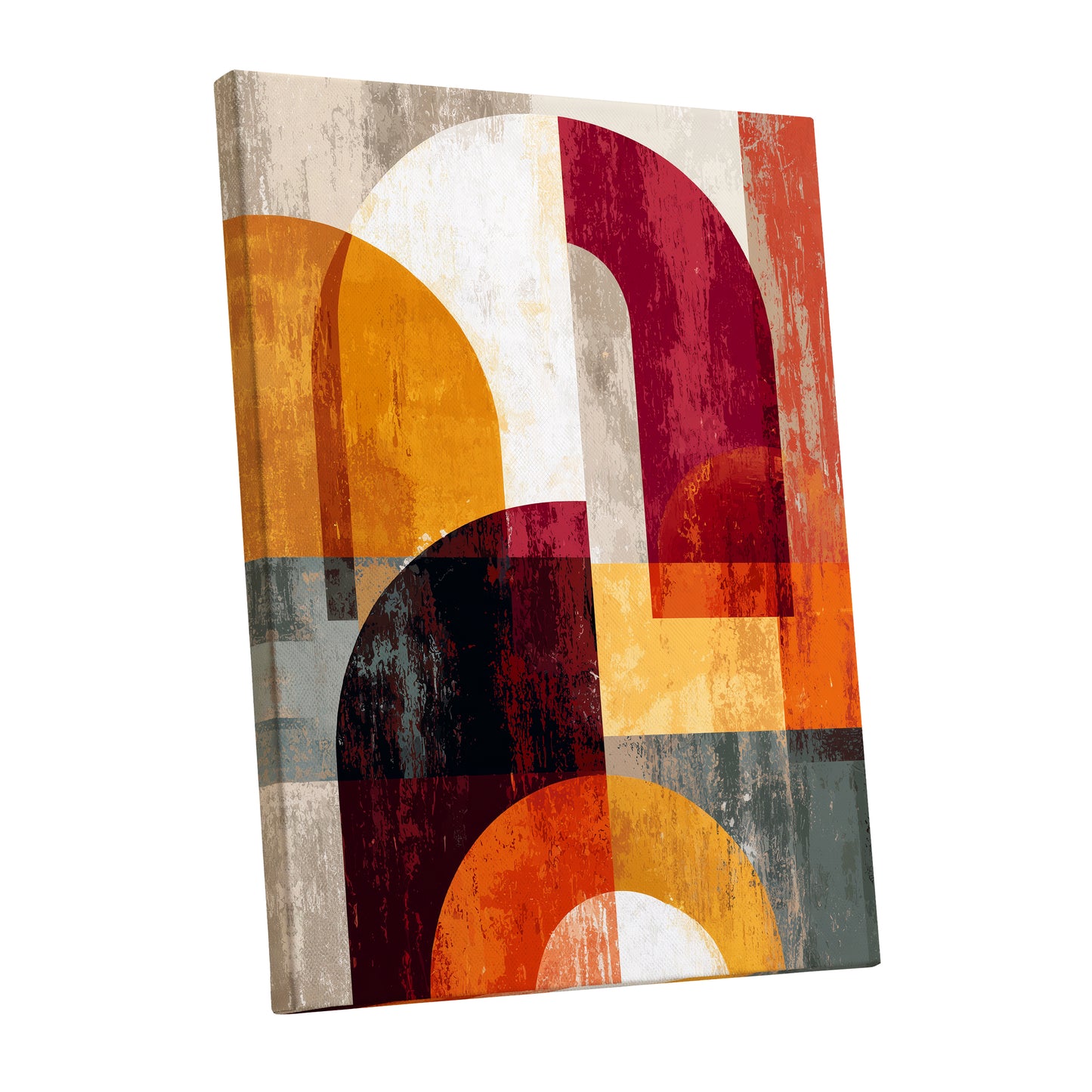 Retro Orange Burgundy Geometric Arch Abstract Art