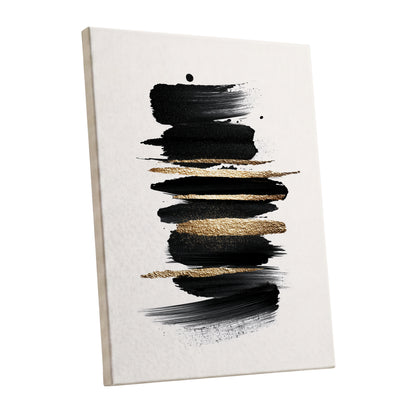 Black and Gold Abstract Brushstroke Wall Art