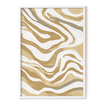 Golden Ochre White Abstract Wavy Line Art