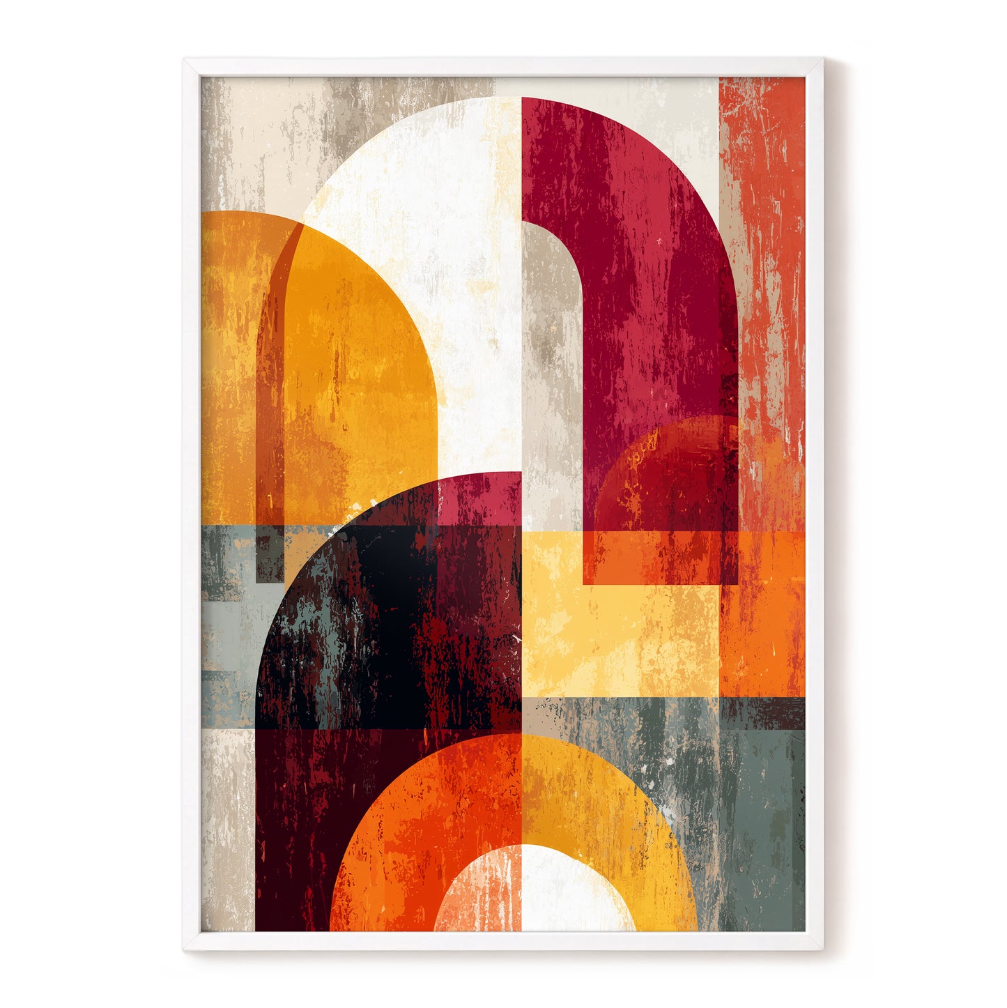 Retro Orange Burgundy Geometric Arch Abstract Art
