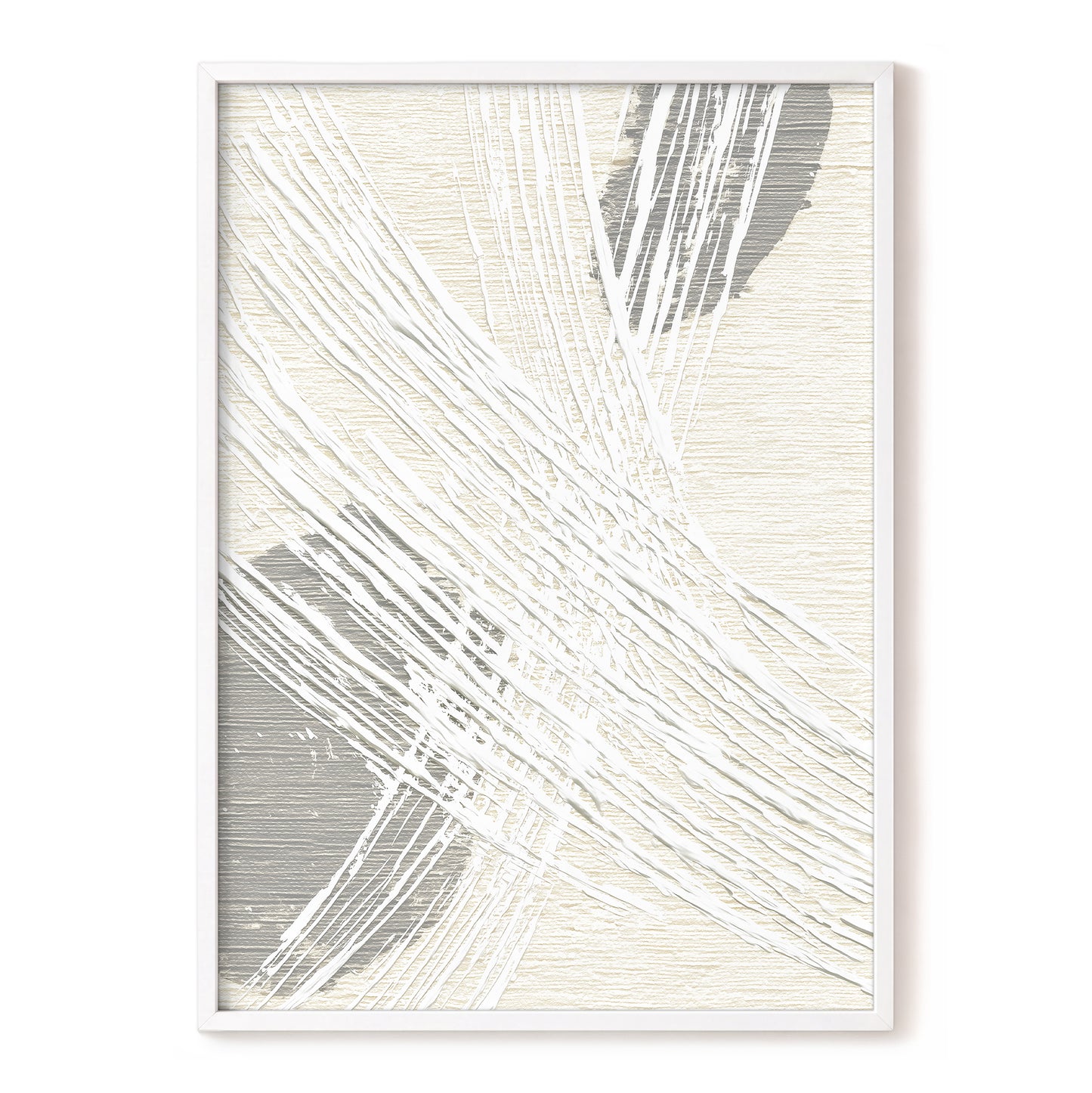 Ivory Gray Linear Palm Leaf Abstract Wall Art