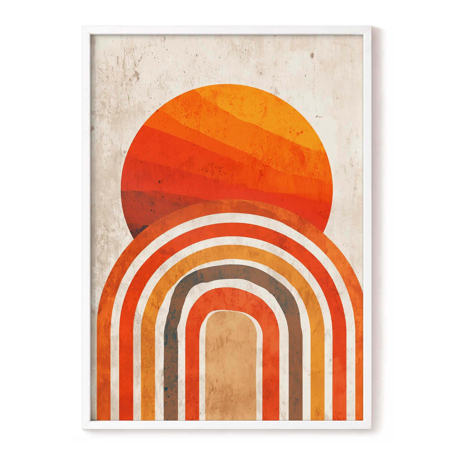Retro Orange Sunset Rainbow Arch Abstract Art