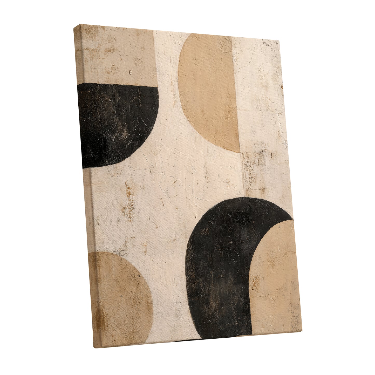 Neutral Beige Black Textured Geometric Abstract Art