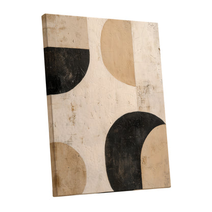 Neutral Beige Black Textured Geometric Abstract Art