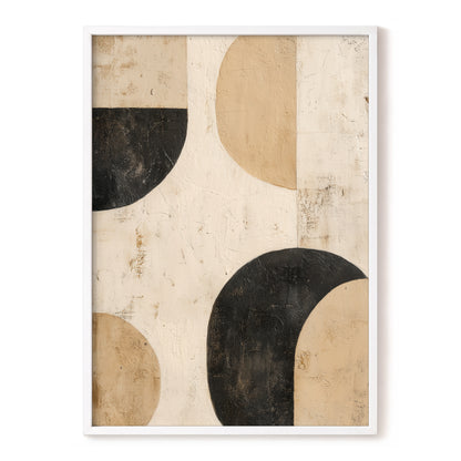 Neutral Beige Black Textured Geometric Abstract Art