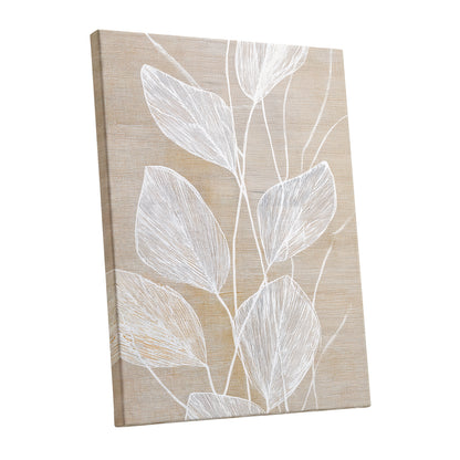 Beige White Botanical Leaf Line Art Print