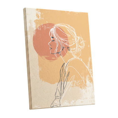 Peach Gold Woman Line Art Sunset Portrait