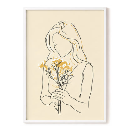 Minimalist Woman with Flowers Line Art