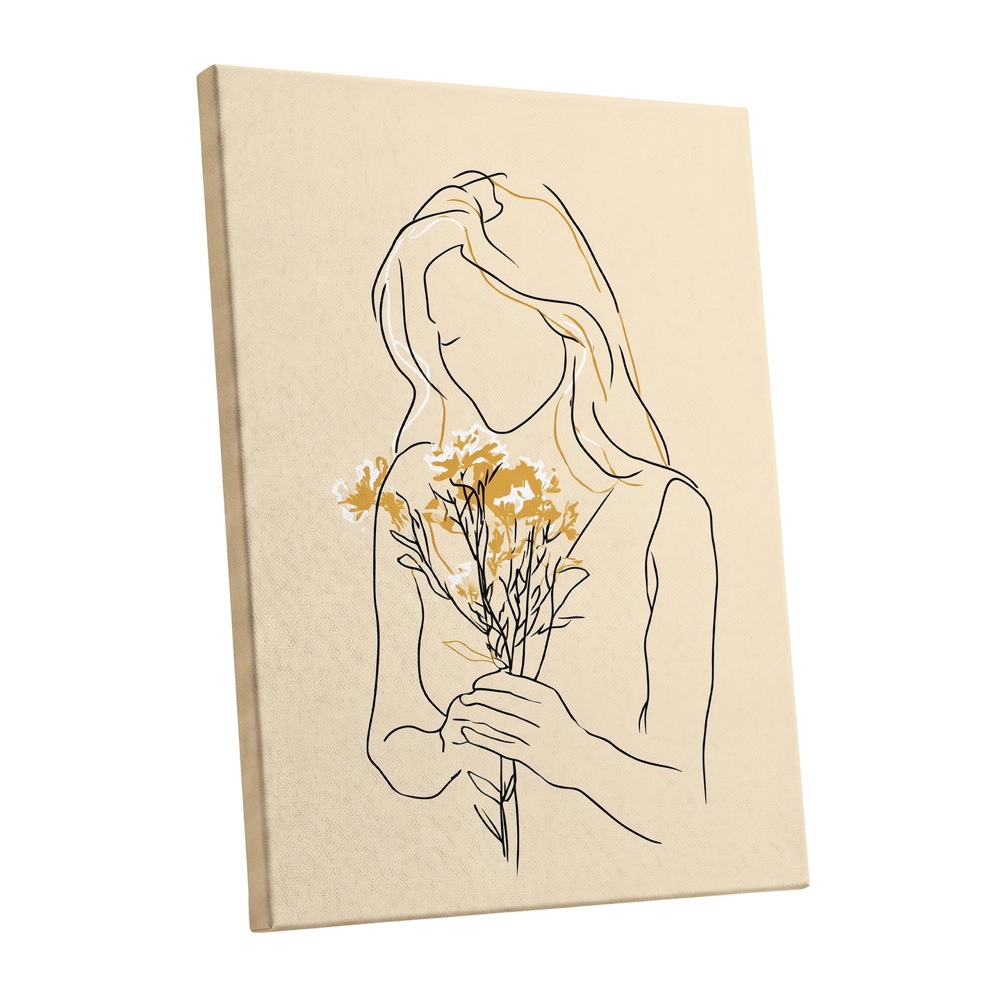 Minimalist Woman with Flowers Line Art