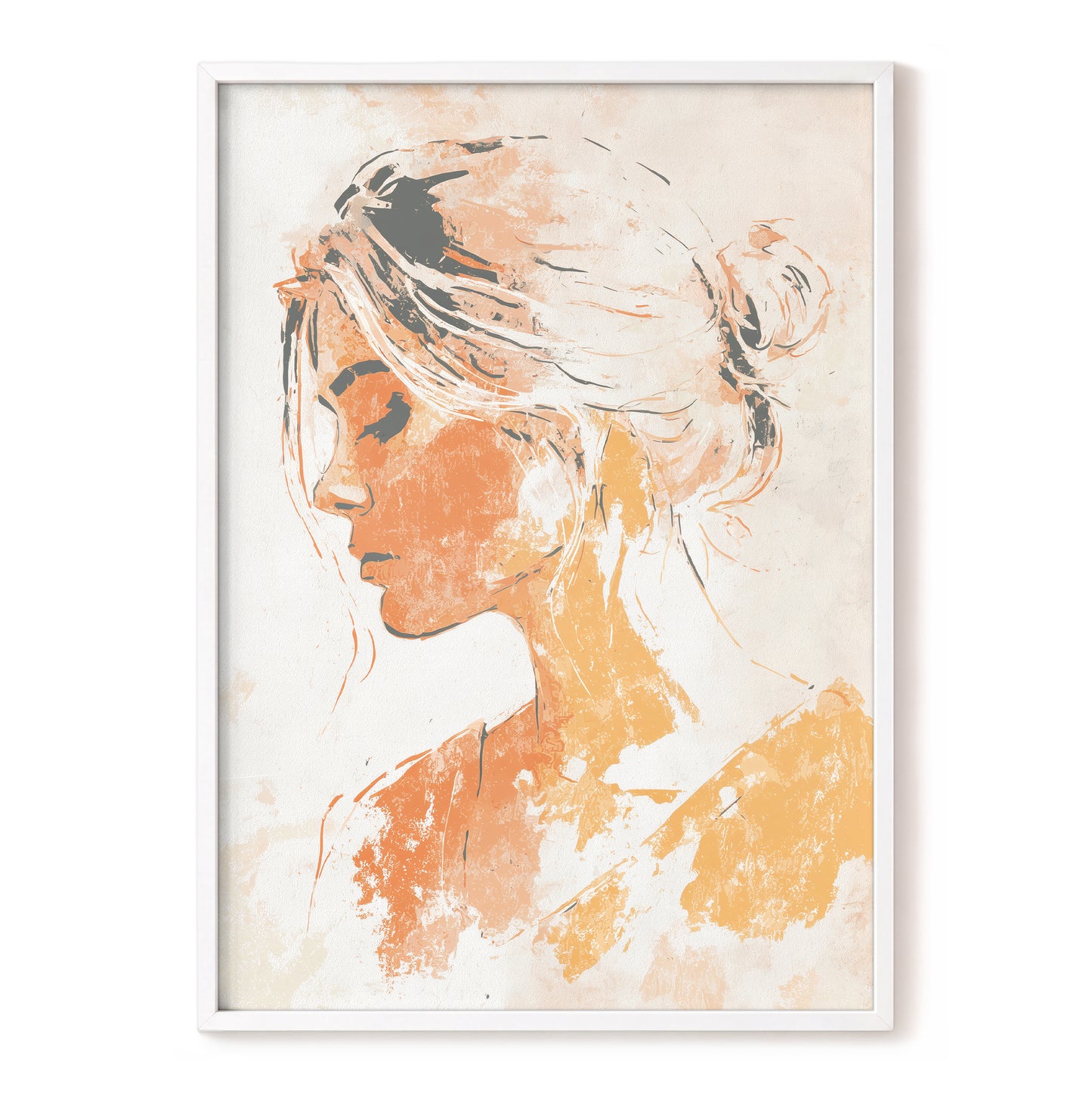 Orange Gold Abstract Woman Profile Portrait Art