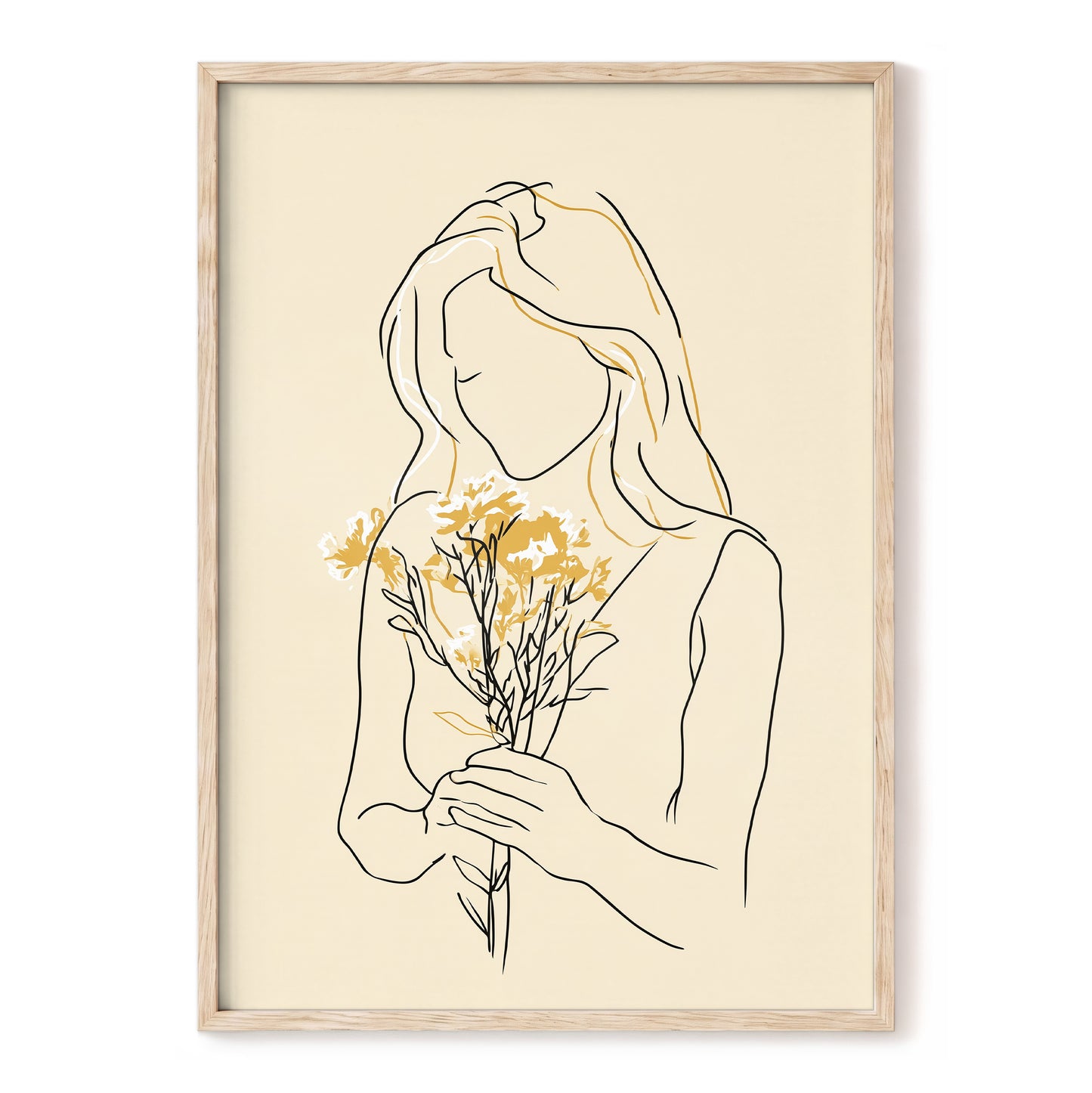 Minimalist Woman with Flowers Line Art