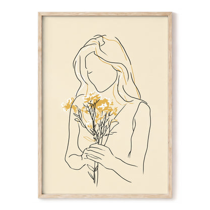 Minimalist Woman with Flowers Line Art
