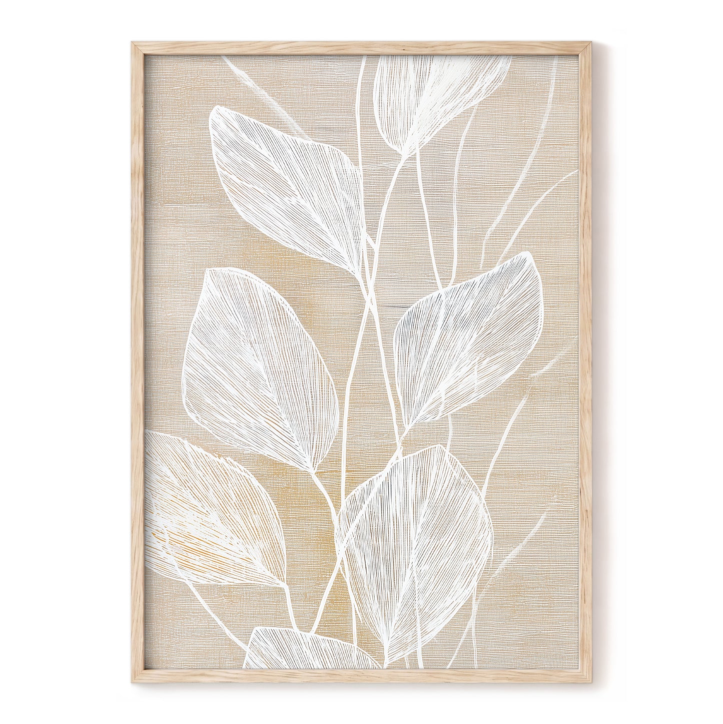 Beige White Botanical Leaf Line Art Print