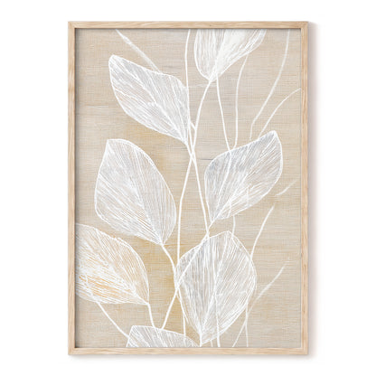Beige White Botanical Leaf Line Art Print