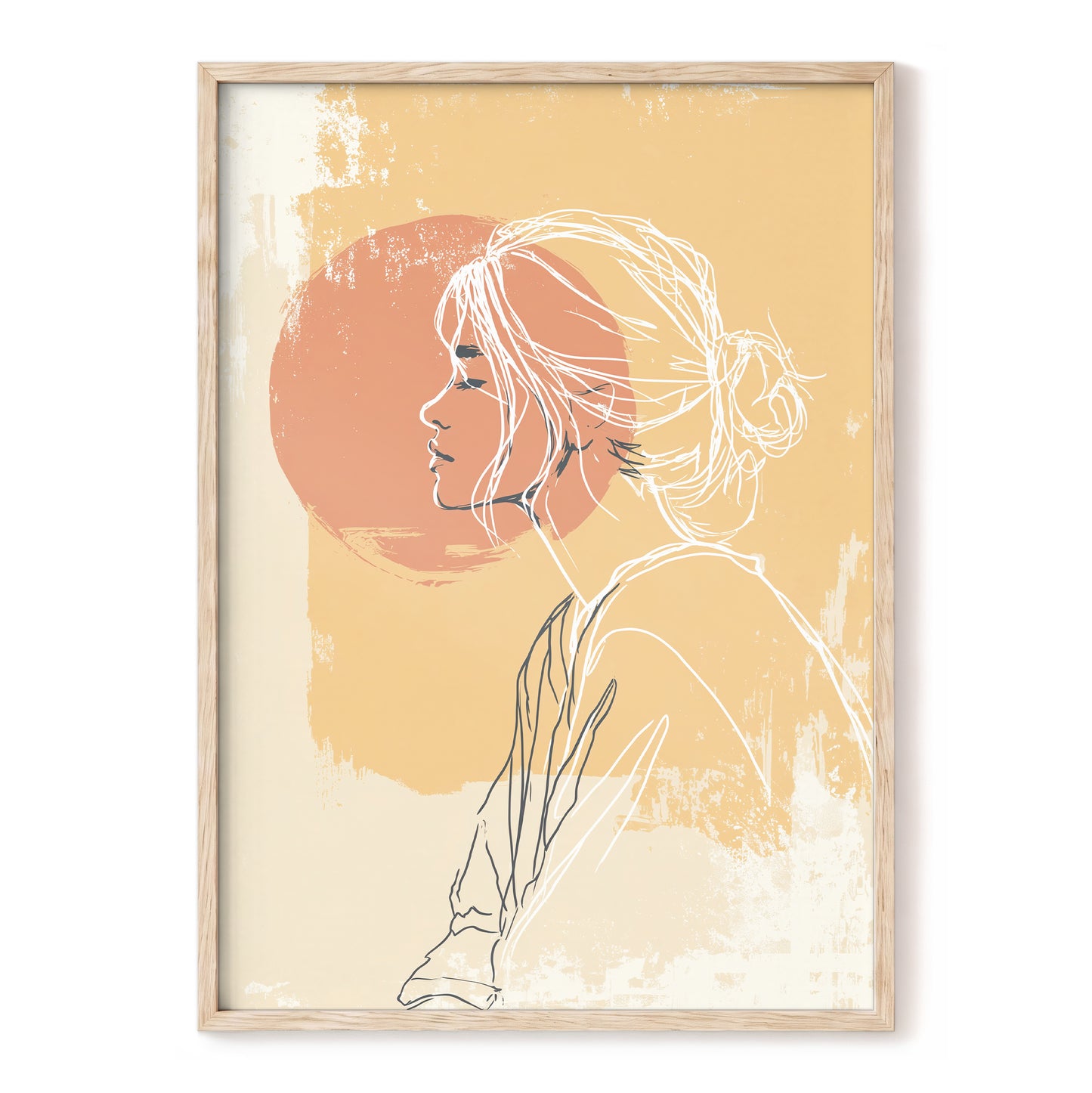 Peach Gold Woman Line Art Sunset Portrait