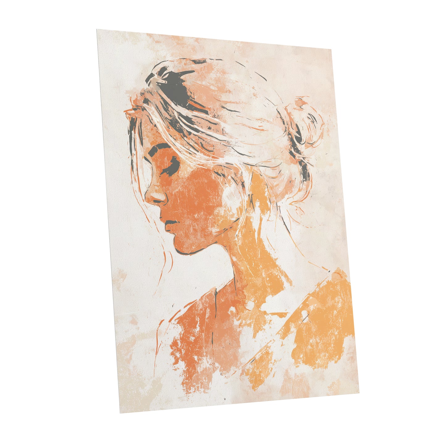Orange Gold Abstract Woman Profile Portrait Art