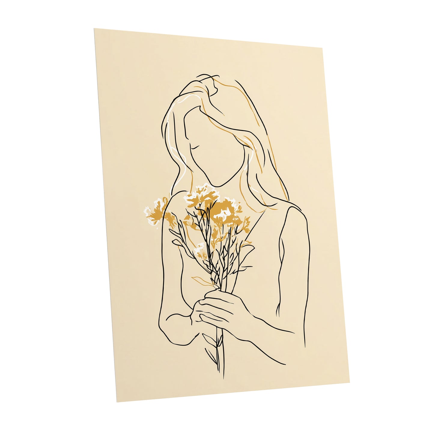 Minimalist Woman with Flowers Line Art