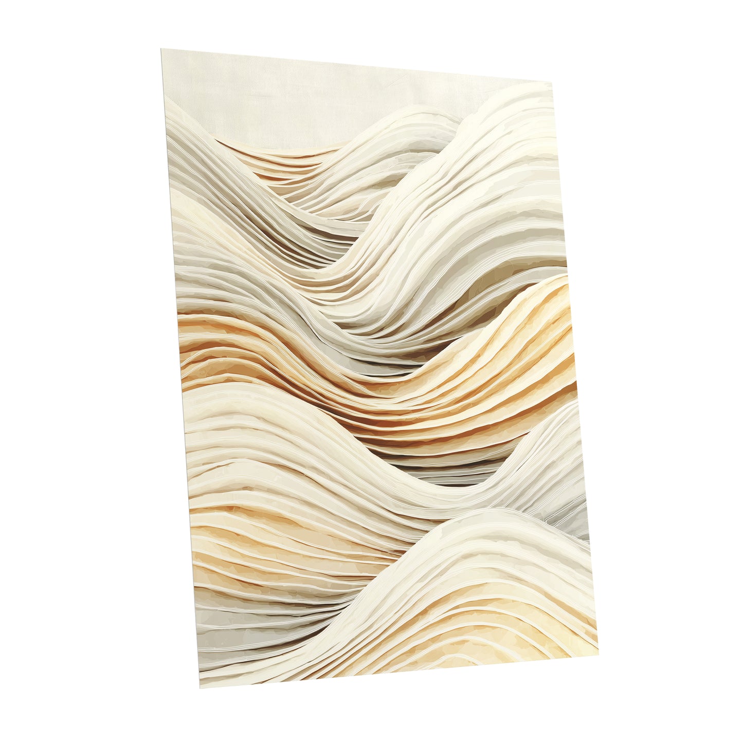 Ivory Beige Layered Abstract Wavy Line Art