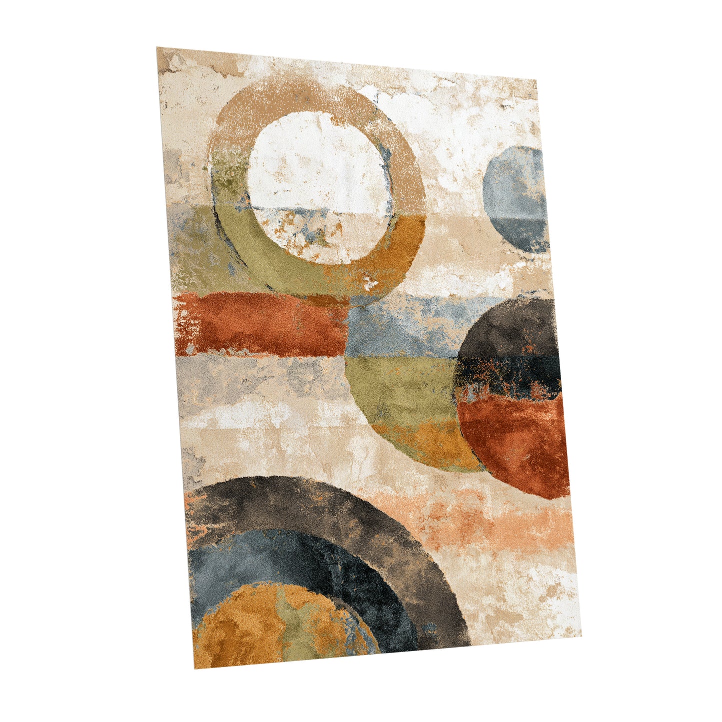 Rust Olive Blue Geometric Circle Abstract Art