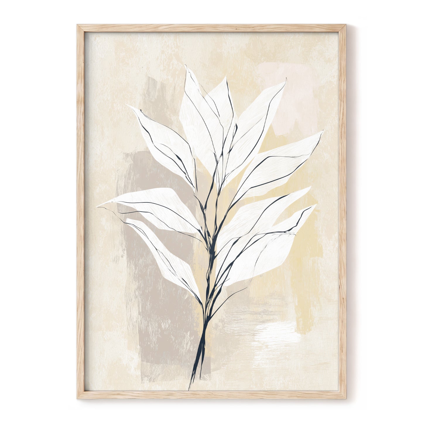 Ivory Beige Minimal Botanical Leaf Wall Art