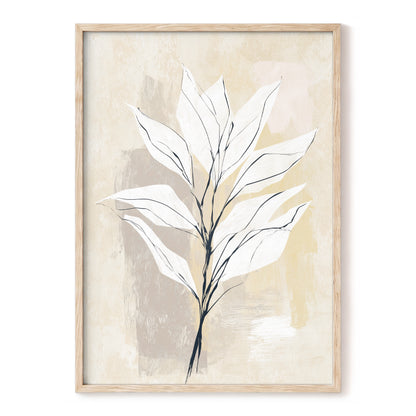 Ivory Beige Minimal Botanical Leaf Wall Art