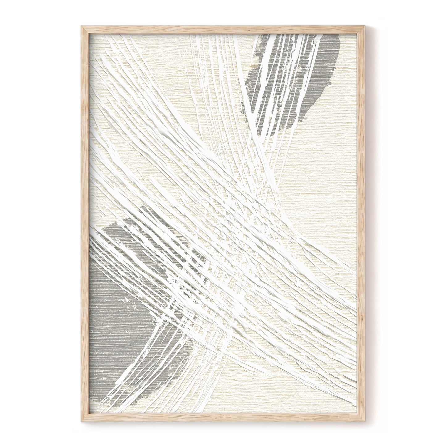 Ivory Gray Linear Palm Leaf Abstract Wall Art