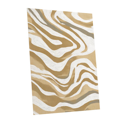 Golden Ochre White Abstract Wavy Line Art
