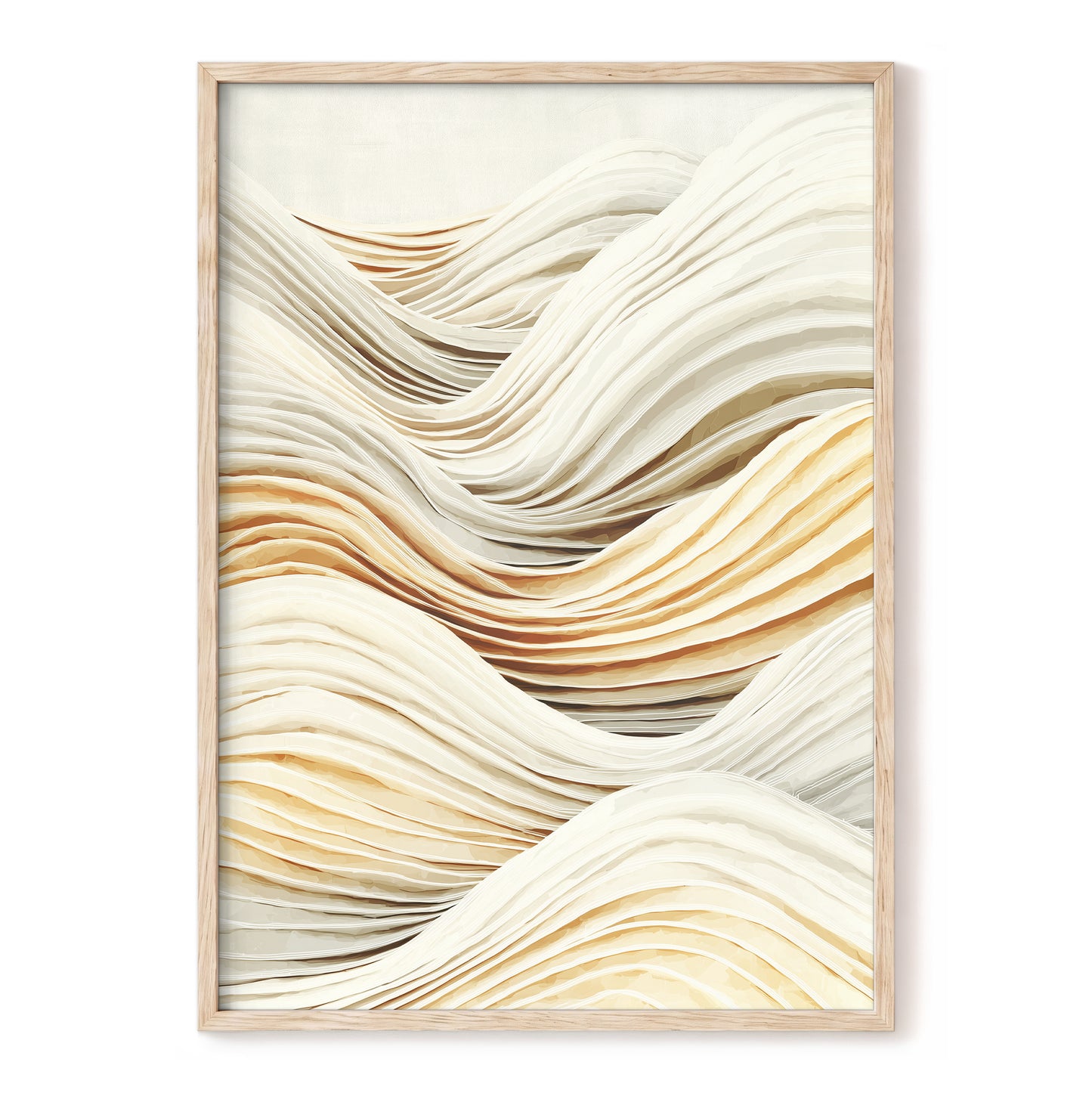 Ivory Beige Layered Abstract Wavy Line Art