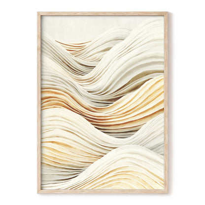 Ivory Beige Layered Abstract Wavy Line Art
