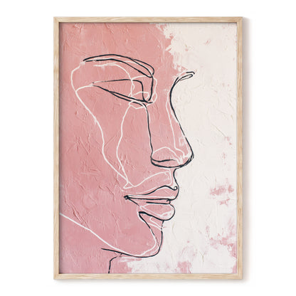 Blush Pink Abstract Woman Face Line Art