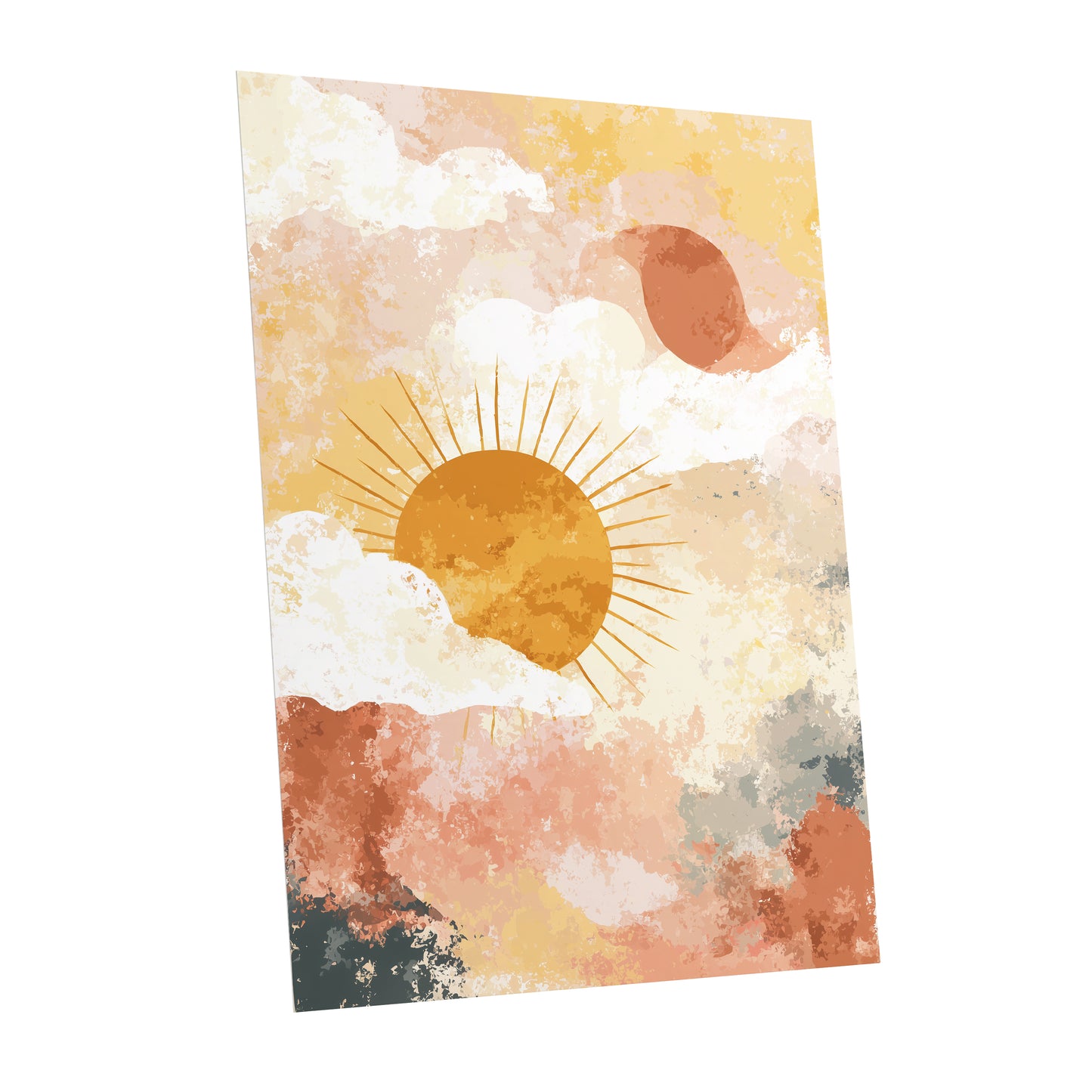 Golden Sun Peach Abstract Cloud Landscape Art